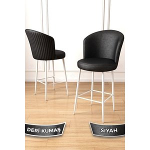 Uras Serisi 4 Adet Siyah Deri Bar Sandalyesi Deri Ada Mutfak Sandalyesi Beyaz Metal Ayaklı