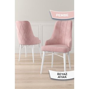 Neta Serisi, 1.sınıf Babyface Kumaş , Beyaz Gürgen Ayak, 8 Adet Pembe Mutfak Sandalye