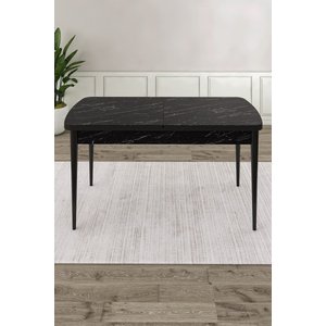 Mun Serisi 80x132 Açılabilir Mdf Siyah Mermer Desen Masa Takımı 6 Lacivert Sandalye