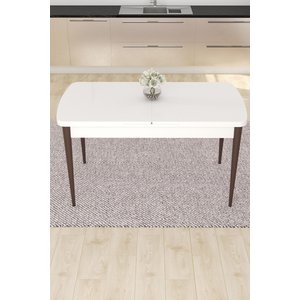 Taç Serisi Açılabilir Mutfak Masası Takımı 80x132 Beyaz Ceviz Masa 4 Cappucino Sandalye