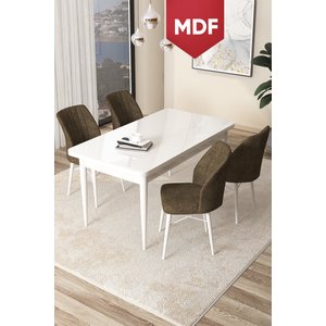 Arp Serisi, 71x110 Mdf Sabit Mutfak Masa Takımı,beyaz Masa 4 Kahve Sandalye