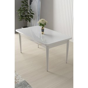 Arp Serisi, 71x110 Mdf Sabit Mutfak Masa Takımı,beyaz Masa 4 Kahve Sandalye