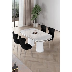 Galya Serisi Lak Panel 90x168 Sabit Beyaz Mermer Desen Mutfak Masa Takımı 4 Sandalye