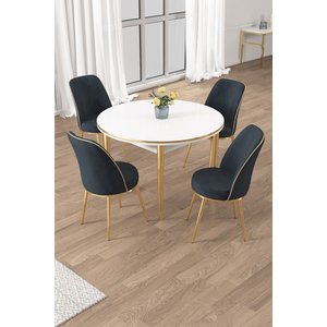 Osle Serisi 90x90 Yuvarlak Beyaz Mutfak Masa Takımı 4 Sandalye Gold Detay