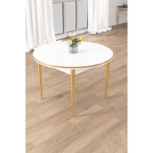 Osle Serisi 90x90 Yuvarlak Beyaz Mutfak Masa Takımı 4 Sandalye Gold Detay