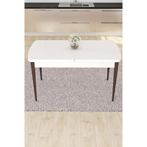 Are Serisi 80x132 Mdf Açılabilir Beyaz Masa Ceviz Ayak Masa Takımı 4 Mürdüm Sandalye