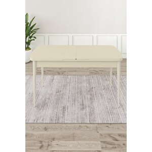 Roz Serisi 80x132 Mdf Açılabilir Krem Masa Takımı Ve Gold Halkalı 6 Su Yeşili Sandalye