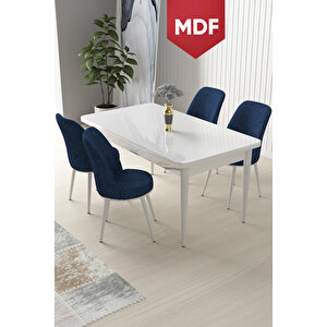 Nil Serisi 70x110 Mdf Sabit Mutfak Masası Takımı Beyaz Masa 4 Lacivert Sandalye