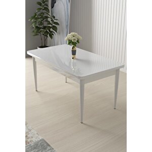 Nil Serisi 70x110 Mdf Sabit Mutfak Masası Takımı Beyaz Masa 4 Lacivert Sandalye