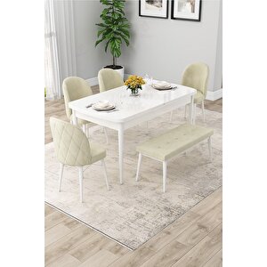 Rut Serisi Açılabilir 80x132 Beyaz Yemek Odası Takımı 4 Sandalye 1 Bench