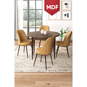 Tor Serisi Mdf Yuvarlak 90x90 Barok Ahşap Desenli Sabit Masa Takımı Ve 4 Cappucino Sandalye