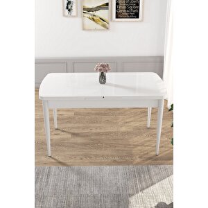 Kor Serisi, Beyaz Açılabilir 70x114 Mdf Yemek Masa Takımı 6 Cappucino Sandalye