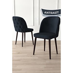 Jae Serisi Açılabilir 80x132 Barok Ahşap Desen Mutfak Masası Takımı Ve 4 Antrasit Sandalye