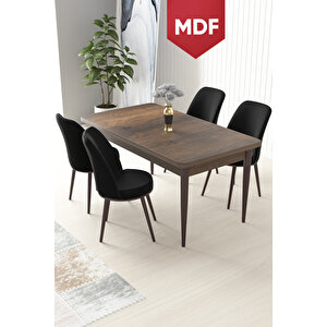 Nil Serisi 70x110 Mdf Sabit Barok Ahşap Desen Masa Takımı Ve 4 Siyah Sandalye