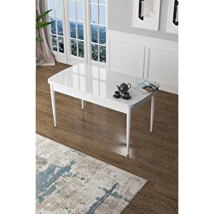 Zen Serisi 80x132 Mdf Açılabilir Beyaz Masa Takımı Ve 6 Siyah Sandalye