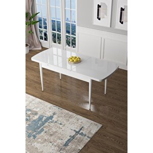 Zen Serisi 80x132 Mdf Açılabilir Beyaz Masa Takımı Ve 6 Siyah Sandalye