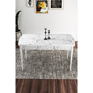 Kor Serisi 70x114 Açılabilir Mutfak Masası Takımı Beyaz Mermer Desen Masa 6 Füme Sandalye