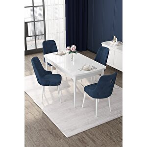Nex Serisi 80x132 Mdf Açılabilir Beyaz Masa Takımı Ve 6 Gri Sandalye Gümüş Detay