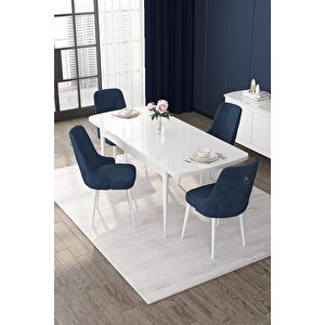 Nex Serisi 80x132 Mdf Açılabilir Beyaz Masa Takımı Ve 6 Gri Sandalye Gümüş Detay