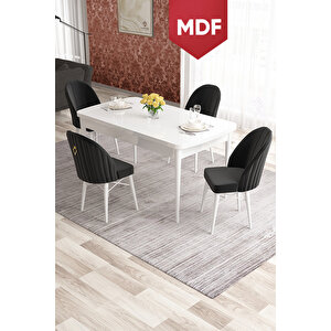 Elf Serisi 80x132 Mdf Beyaz Masa 4 Siyah Sandalye Gold Halkalı Mutfak Masası Takımı