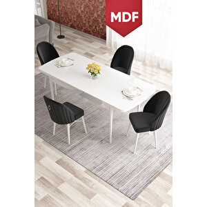Elf Serisi 80x132 Mdf Beyaz Masa 4 Siyah Sandalye Gold Halkalı Mutfak Masası Takımı