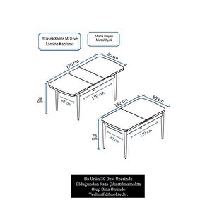 Mun Serisi 80x132 Açılabilir Mdf Barok Ahşap Desen Mutfak Masası