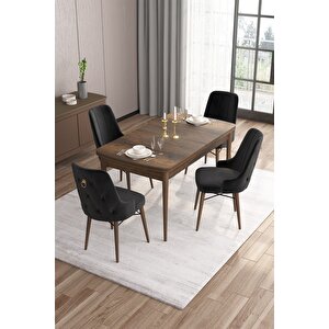 Are Serisi 80x132 Açılabilir Mdf Barok Ahşap Desenli Masa Takımı Ve 4 Siyah Sandalye