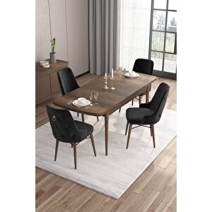 Are Serisi 80x132 Açılabilir Mdf Barok Ahşap Desenli Masa Takımı Ve 4 Siyah Sandalye