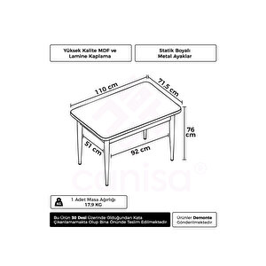 Nil Serisi 70x110 Mdf Sabit Beyaz Mutfak Masası