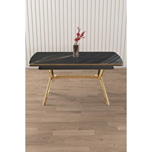 Poy Serisi 89x150 Açılabilir Lak Panel Gold Ayak Siyah Mermer Desen Masa