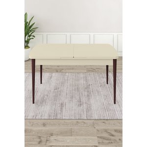 Roz Serisi 80x132 Mdf Açılabilir Krem Masa Ceviz Ayak Masa Takımı Ve 4 Kahverengi Sandalye