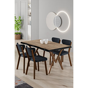 Akort Serisi Mdf Sabit 80x130 Atlantik Çam Mutfak Masası Takımı 4 Antrasit Sandalye