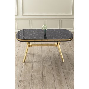 Olya Serisi 90x168 Lak Panel Sonata Masa Takımı Gold Ayaklı 4 Krem Sandalye