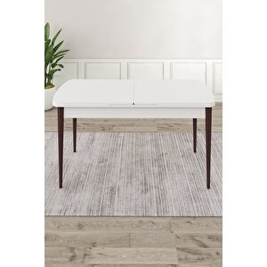 Eta Serisi, Beyaz Masa Kahve Ayak 80x132 Mdf Mutfak Masa Takımı, 4 Krem Sandalye Ve 1 Bench