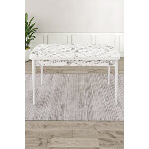 Due Serisi 80x132 Mdf Açılabilir Beyaz Mermer Desen Yemek Odası Takımı Ve 4 Gri Sandalye