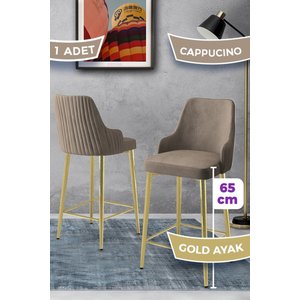 Tera Serisi 1 Adet Babyface Kumaş 65 Cm Gold Kaplama Ayaklı Cappucino Bar Sandalyesi