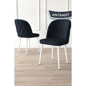 Kage Serisi 4 Adet Antrasit Mutfak Sandalyesi Kapitoneli Beyaz Metal Ayak Babyface Kumaş