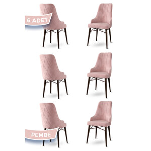 Neta Serisi Babyface Kumaş Sandalye Ceviz Gürgen Ayak 6 Adet Pembe Sandalye