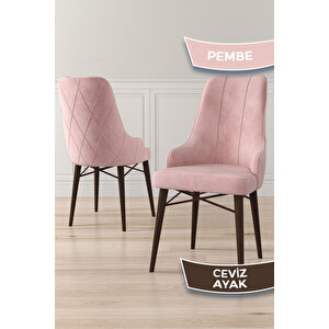 Neta Serisi Babyface Kumaş Sandalye Ceviz Gürgen Ayak 6 Adet Pembe Sandalye