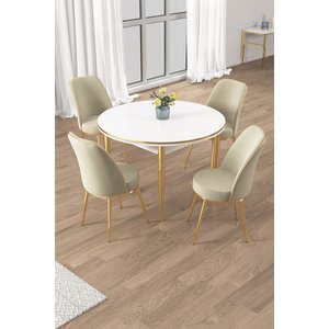 Osle Serisi 90x90 Beyaz Mutfak Masa Takımı 4 Sandalye Gold Detay