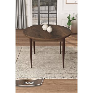 Tor Serisi Mdf Yuvarlak 90x90 Barok Ahşap Desenli Sabit Masa 2 Kahverengi Mutfak Masası Takımı