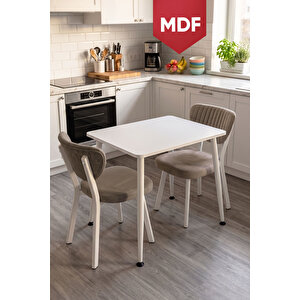 Belek Serisi Mdf Sabit 60x90 Beyaz Mutfak Masası Takımı 2 Adet Cappucino Sandalye