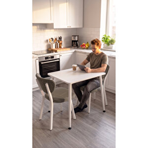 Belek Serisi Mdf Sabit 60x90 Beyaz Mutfak Masası Takımı 2 Adet Cappucino Sandalye