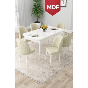 Rut Serisi Açılabilir Mdf 80x132 Beyaz Yemek Odası Takımı Ve 6 Krem Sandalye
