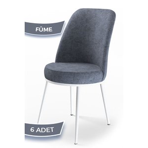 Dexa Serisi, Üst Kalite Yemek Odası Sandalyesi, Metal Beyaz Iskeletli, 6 Adet Füme