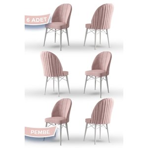 Jena Serisi 6 Adet Pembe Yemek Odası Sandalyesi 1.sınıf Babyface Ithal Kumaş Beyaz Gürgen Ayaklı