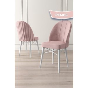 Jena Serisi 6 Adet Pembe Yemek Odası Sandalyesi 1.sınıf Babyface Ithal Kumaş Beyaz Gürgen Ayaklı