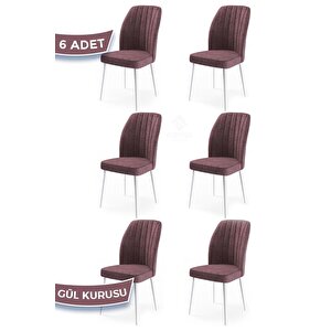 Etra Serisi, Üst Kalite Yemek Odası Sandalyesi, 6 Adet Gülkurusu Sandalye, Beyaz Gürgen Ayaklı