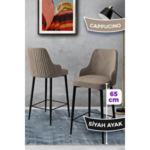 Tera Serisi 2 Cappucino Sandalye 65 Cm Ada Mutfak Bar Sandalyesi Babyface Kumaş Siyah Metal Ayaklı