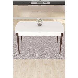 Eva Serisi 80x132 Açılabilir Mdf Mutfak Masası Takımı Beyaz Ceviz Masa 4 Pembe Sandalye